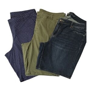 Lane Bryant Set of Three Women's Shorts - Navy Polka Dot, Olive Green , Denim